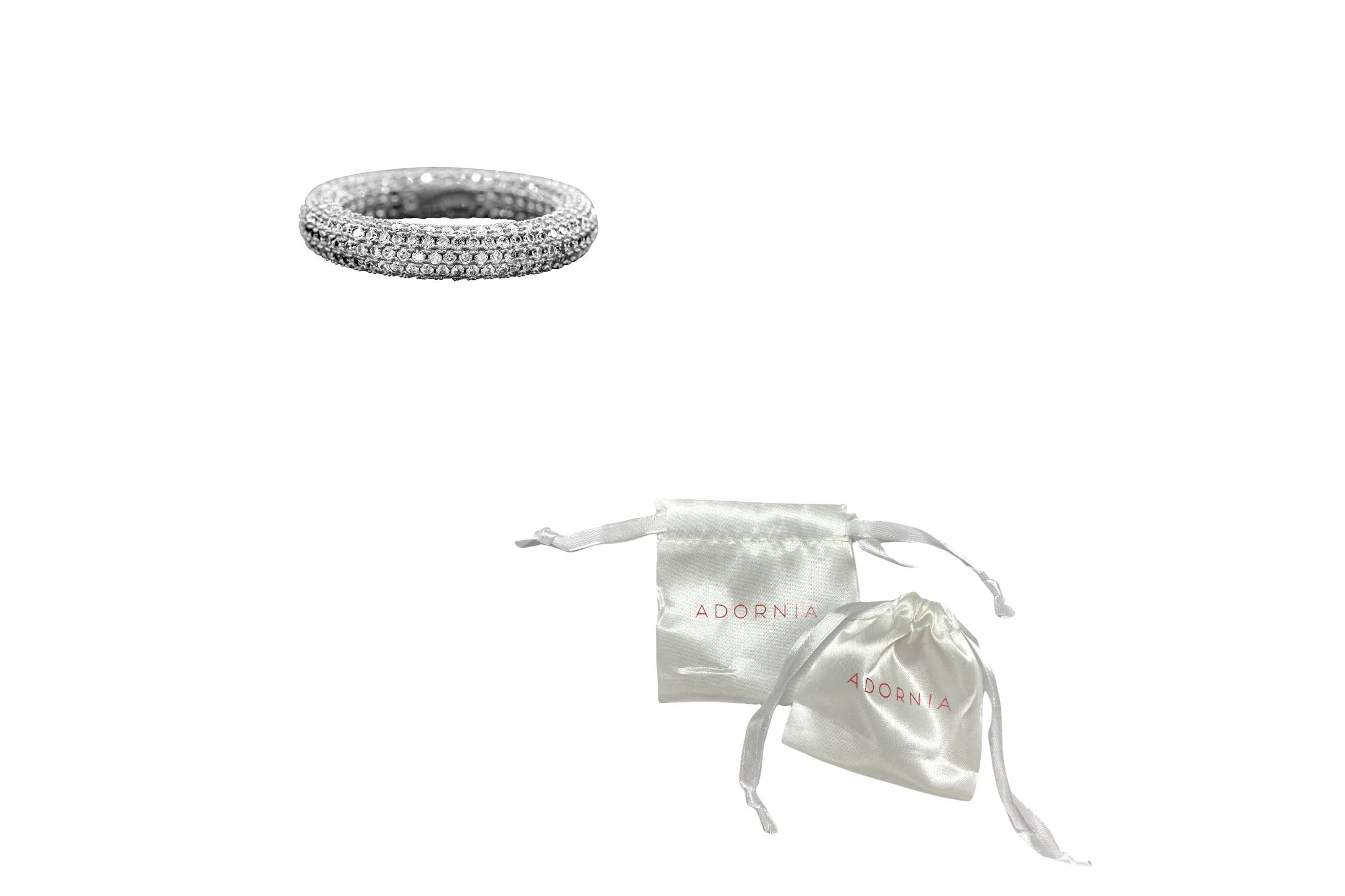 Rhodium Plated Crystal Eternity Rounded Band Ring