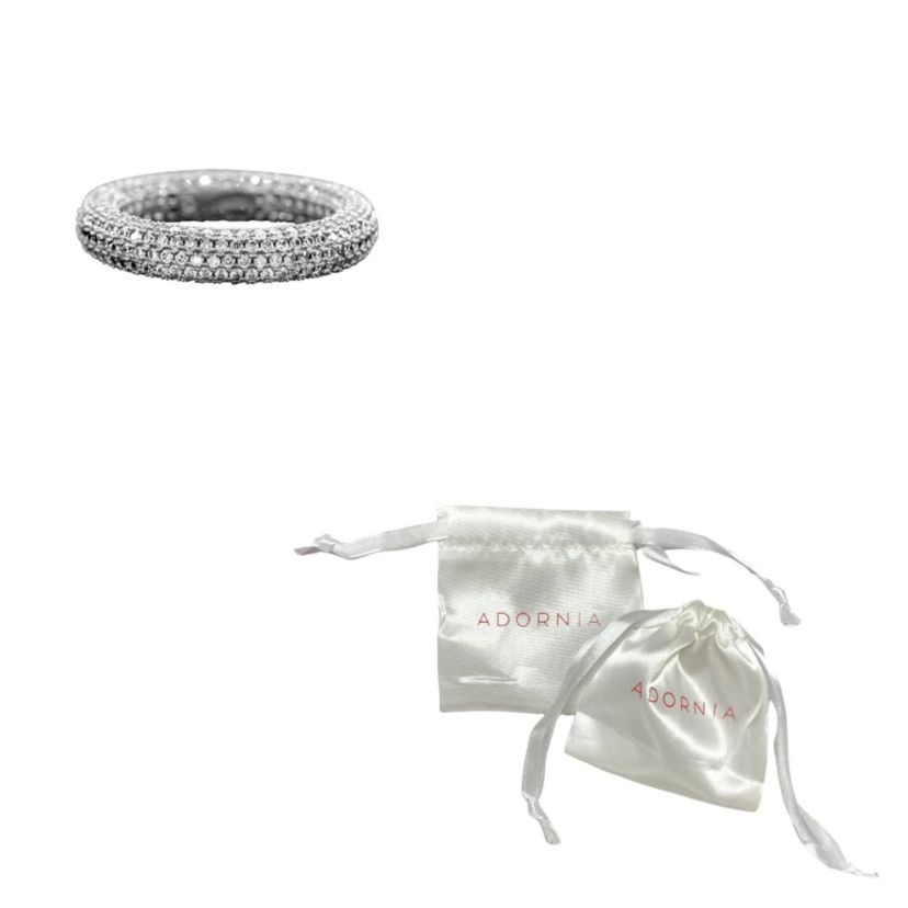 Rhodium Plated Crystal Eternity Rounded Band Ring