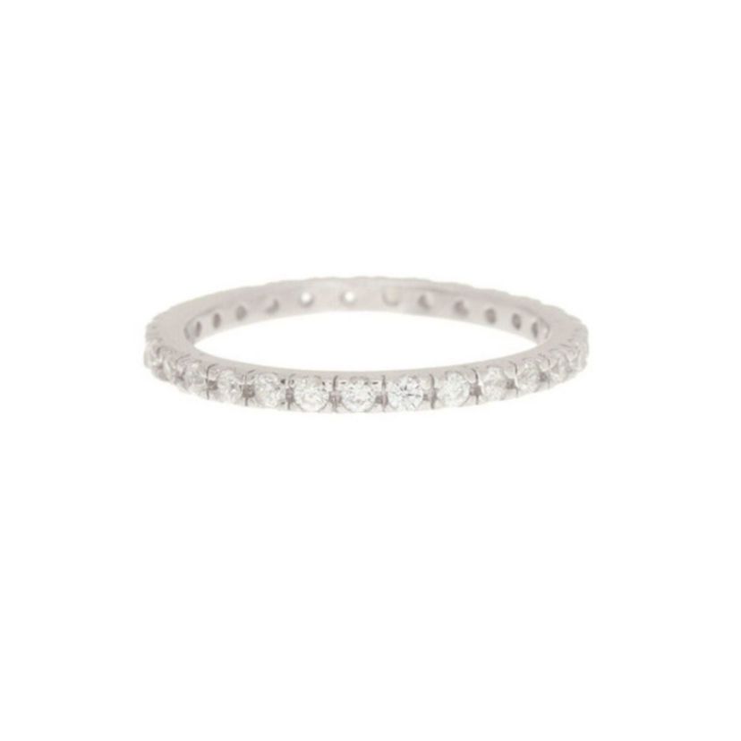 Rhodium Plated Crystal Eternity Band Ring