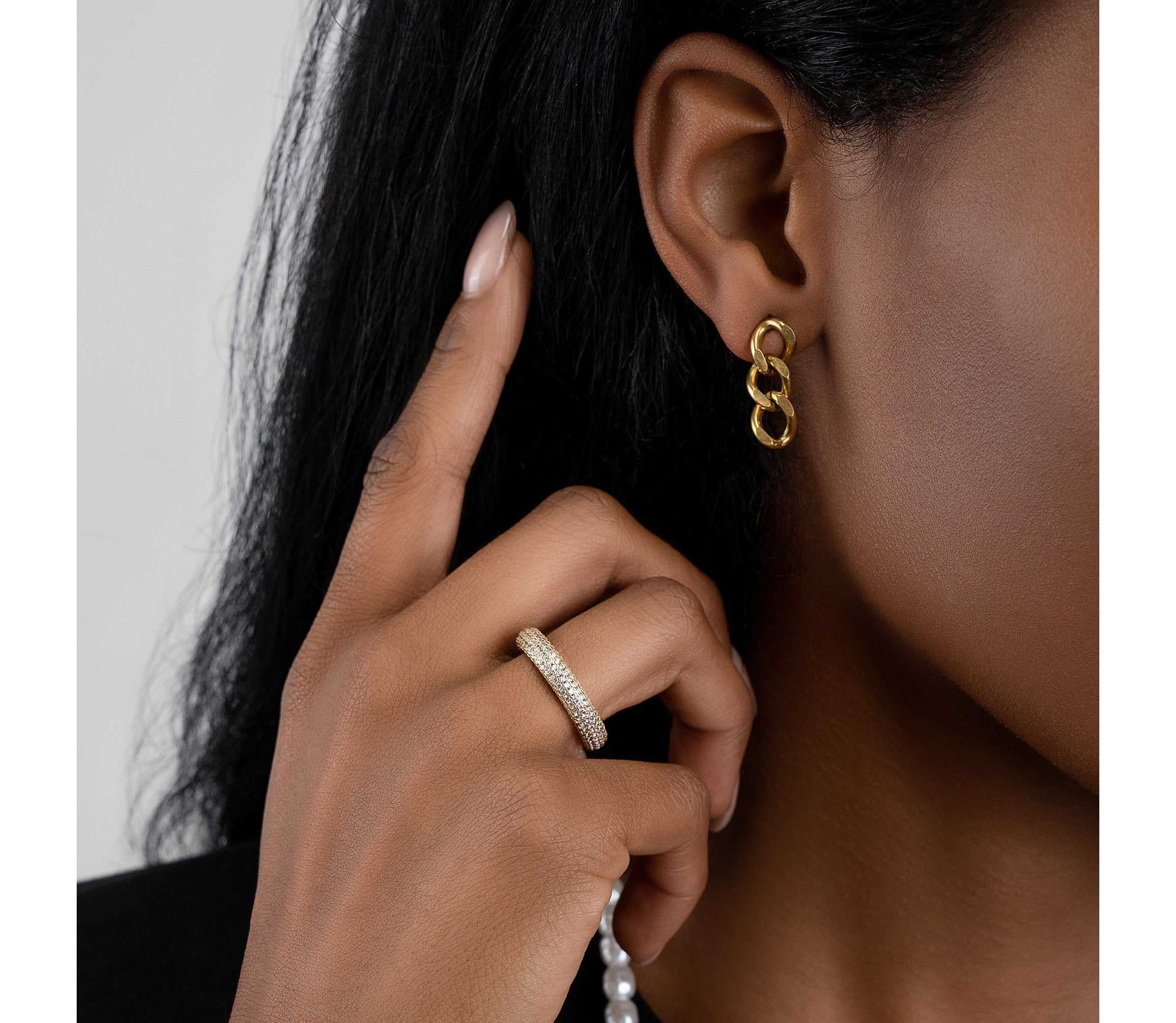 14k Gold Plated Crystal Eternity Rounded Band Ring