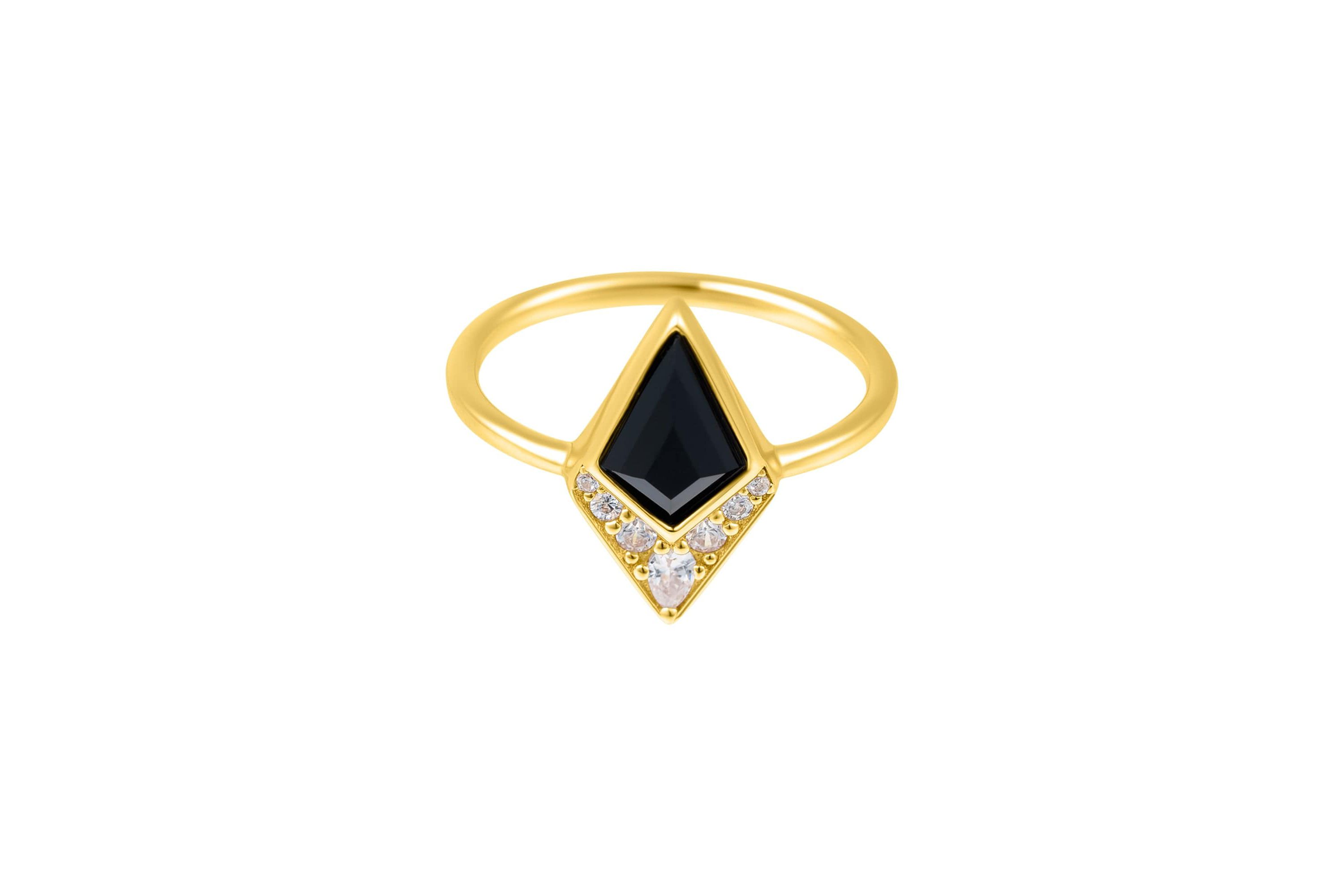 Black Onyx Diamond Ring 14k gold vermeil