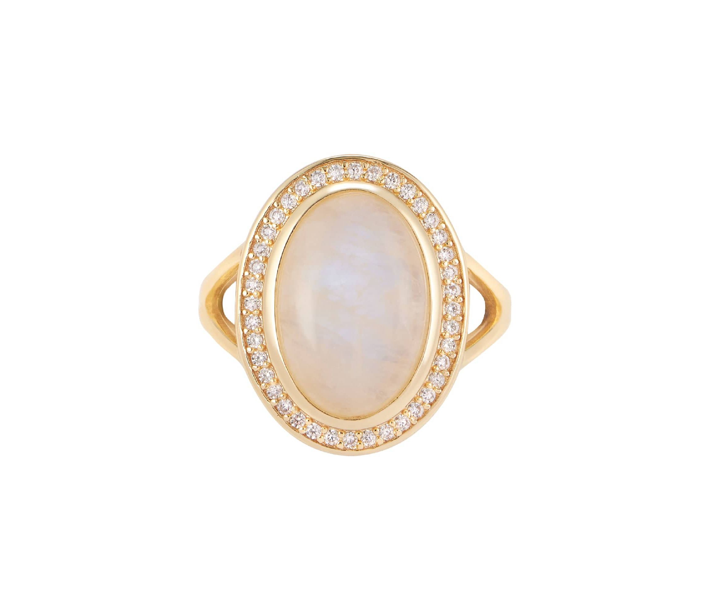 14k Gold Vermeil Moonstone Halo Ring