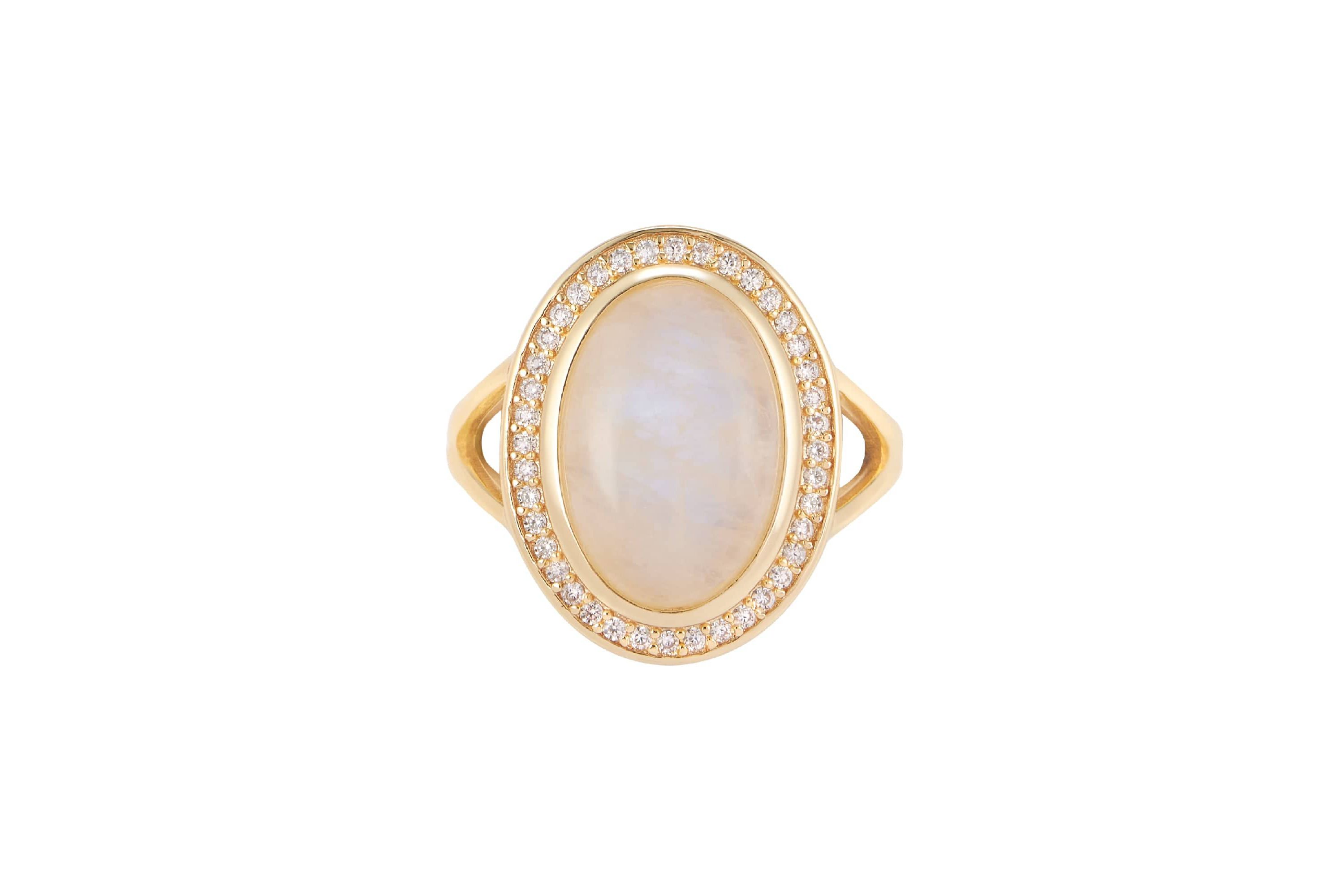 14k Gold Vermeil Moonstone Halo Ring