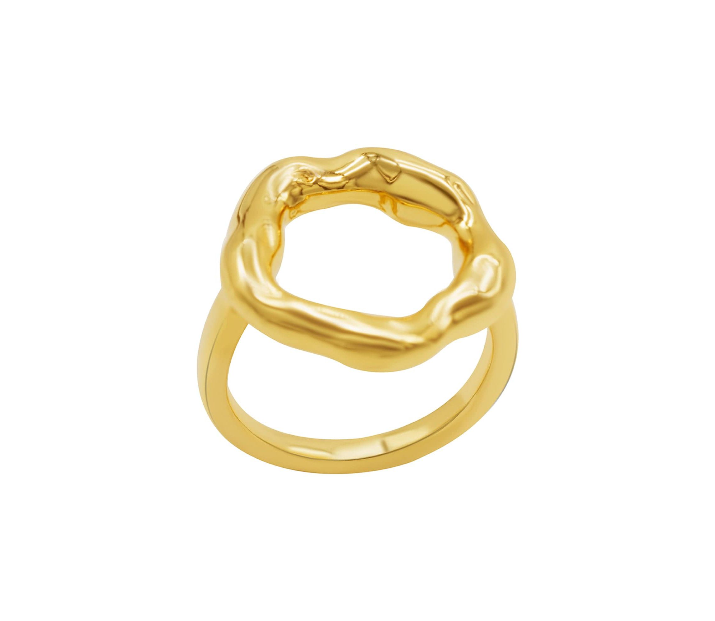 Tarnish Resistant 14k Gold Plated Open Circle Hammered Ring
