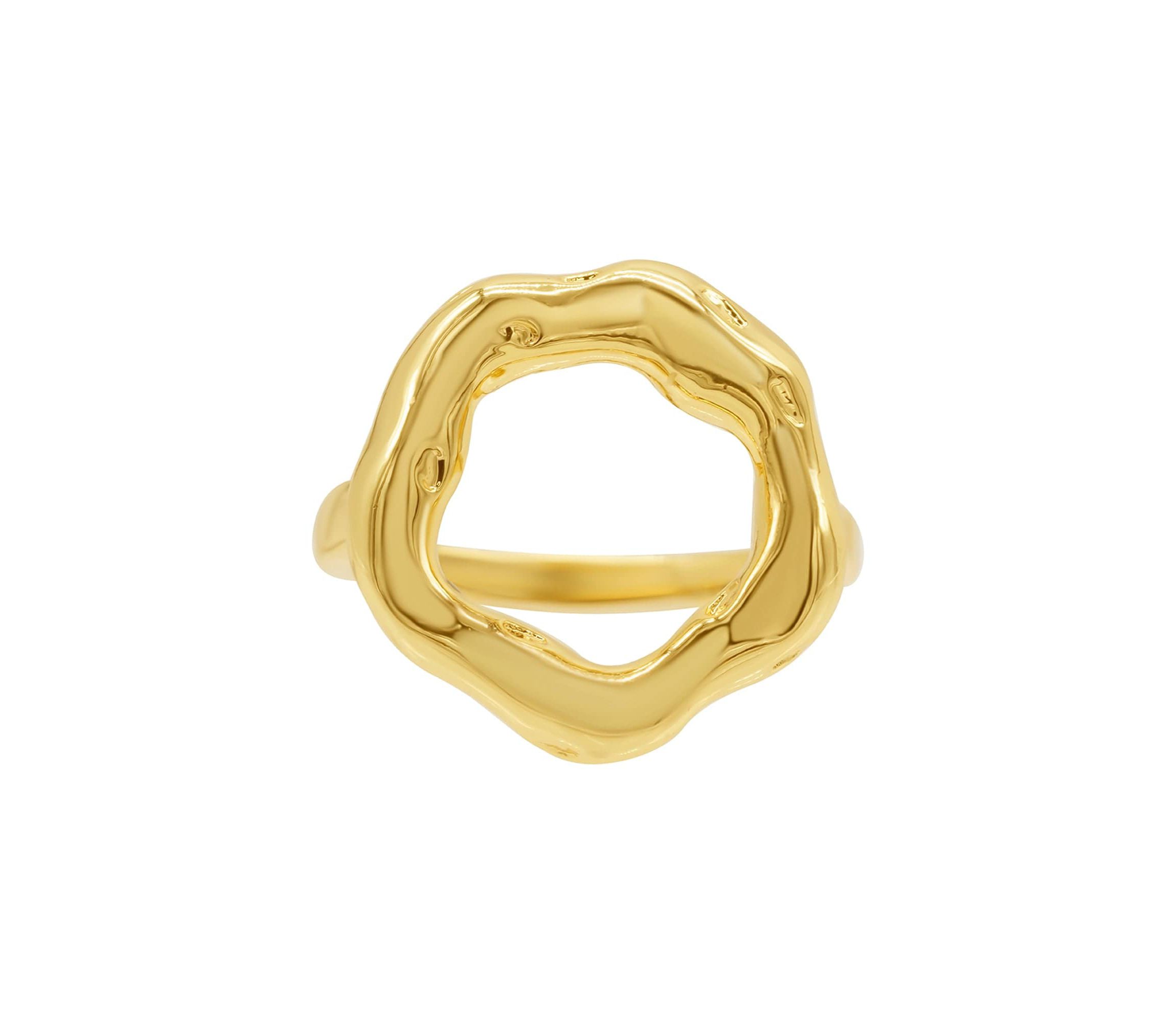 Tarnish Resistant 14k Gold Plated Open Circle Hammered Ring