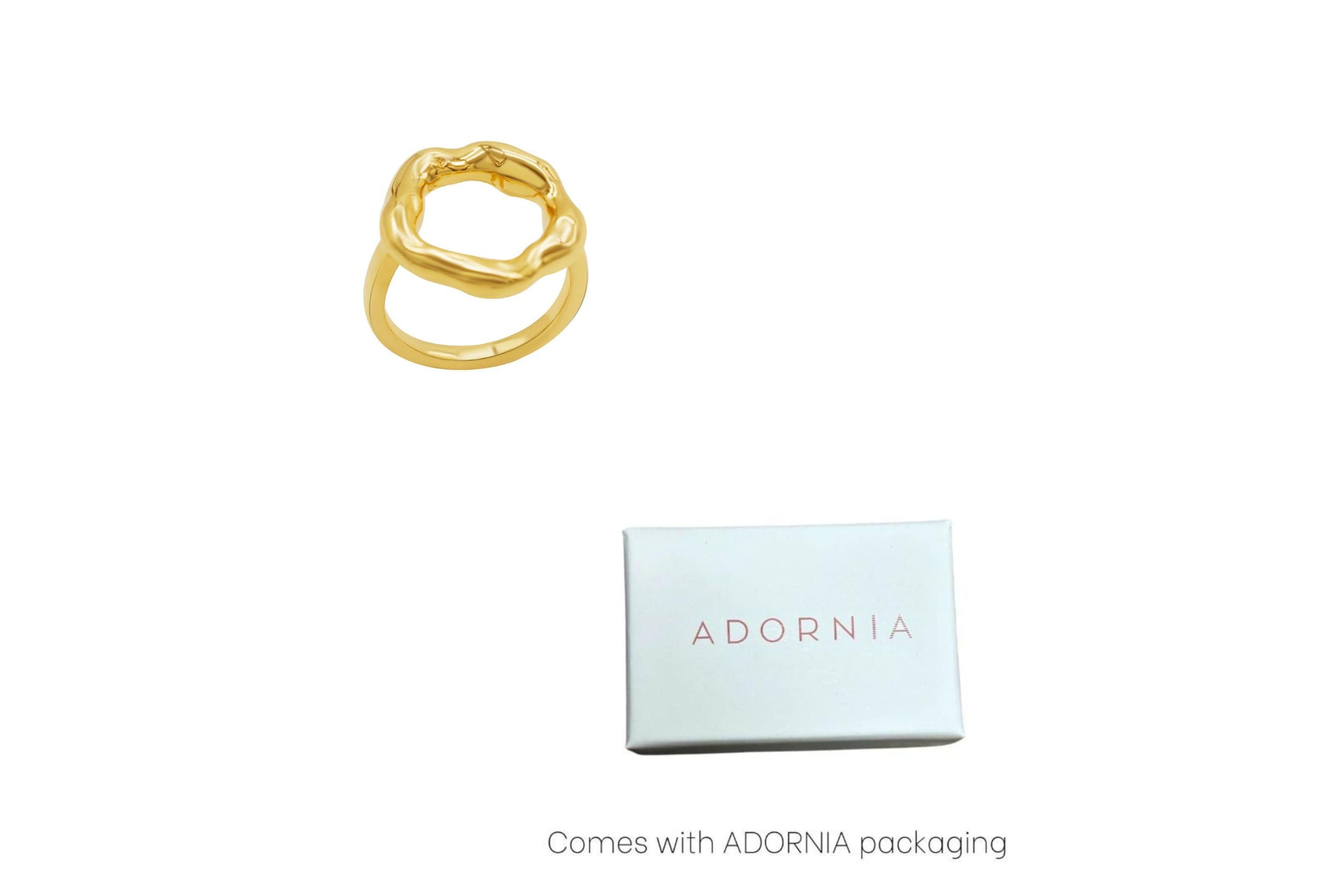 Tarnish Resistant 14k Gold Plated Open Circle Hammered Ring