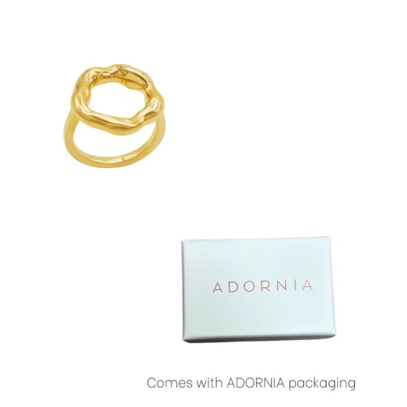 Tarnish Resistant 14k Gold Plated Open Circle Hammered Ring