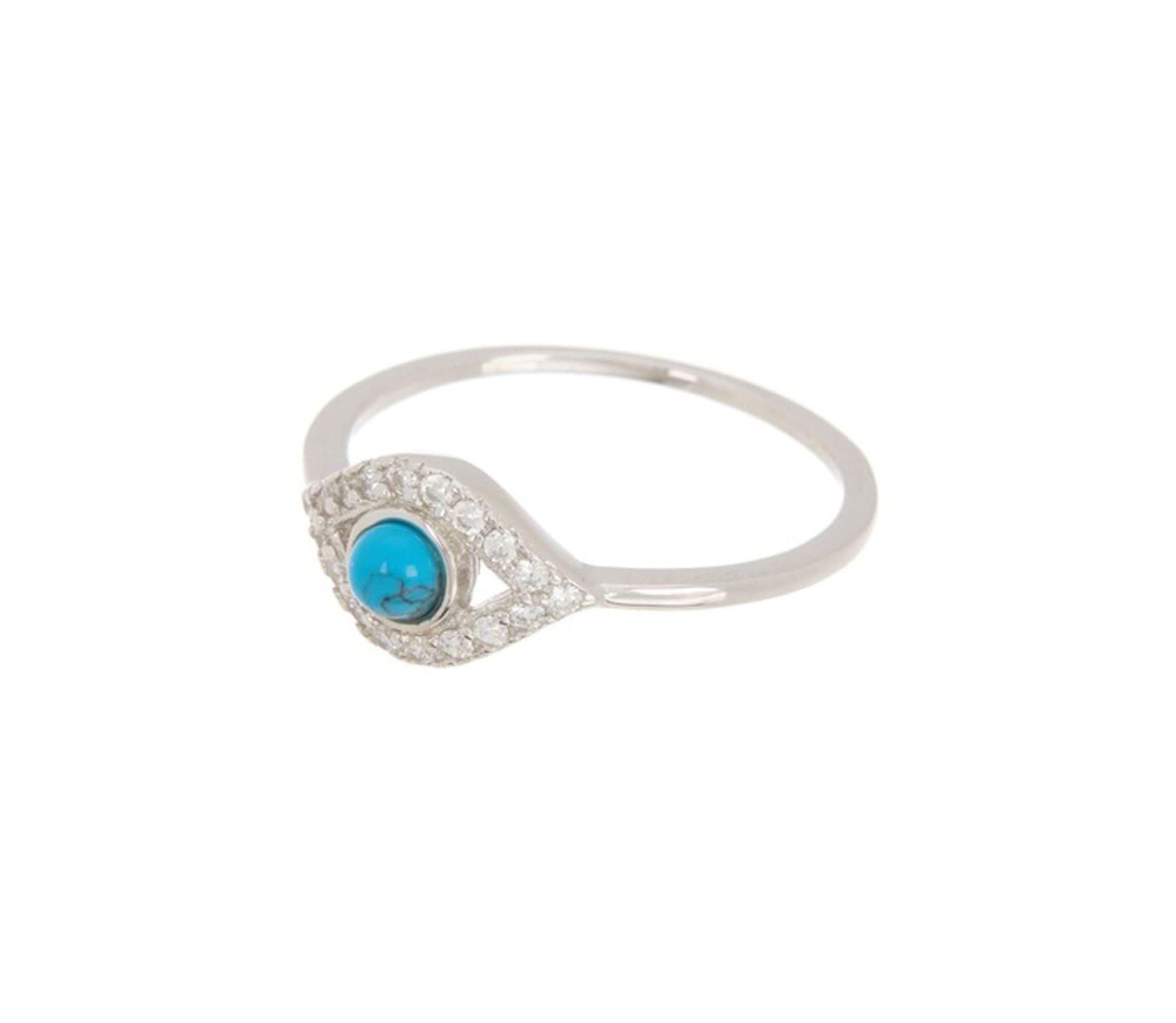 Rhodium Plated Evil Eye Ring
