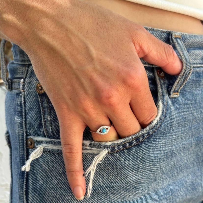 Rhodium Plated Evil Eye Ring