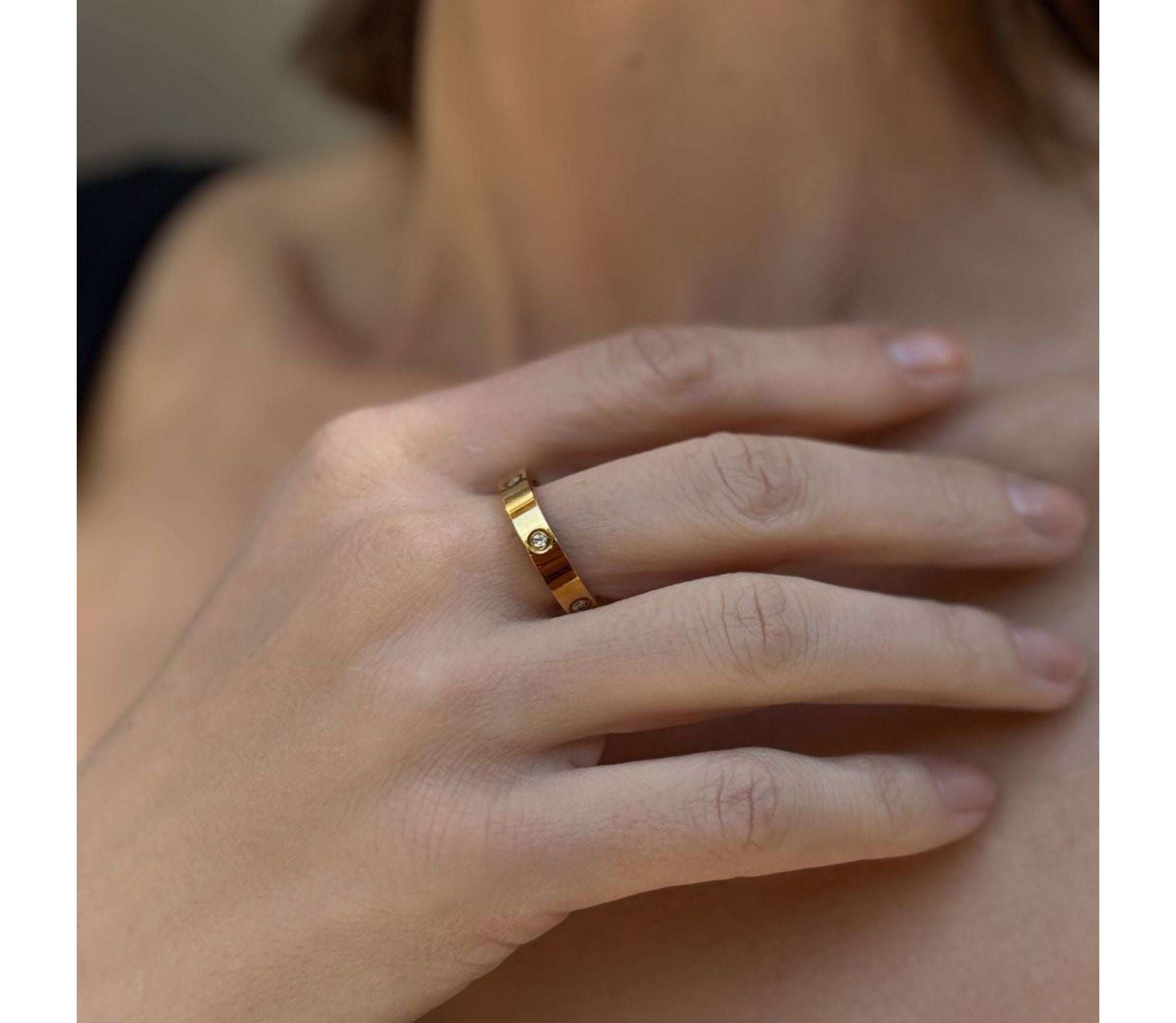 Tarnish Resistant 18k Gold Plated Pave Eternity Band Ring