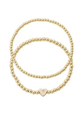 Adornia 14k Gold Plated Ball Bead Initial Bracelet Set