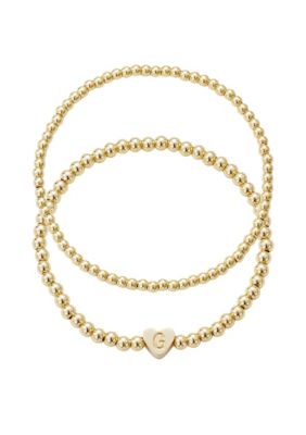 Adornia 14k Gold Plated Ball Bead Initial Bracelet Set