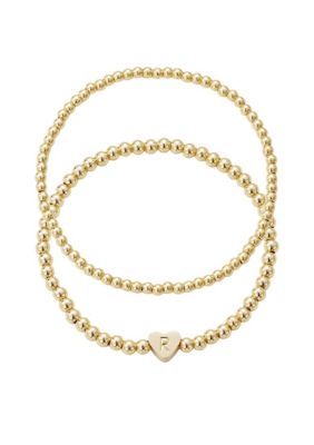 Adornia 14k Gold Plated Ball Bead Initial Bracelet Set