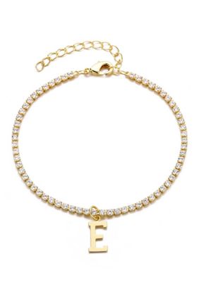 Adornia 14k Gold Plated Tennis Bracelet with Initial Charm
