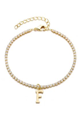Adornia 14k Gold Plated Tennis Bracelet with Initial Charm