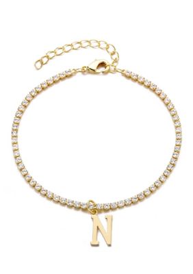 Adornia 14k Gold Plated Tennis Bracelet with Initial Charm