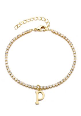 Adornia 14k Gold Plated Tennis Bracelet with Initial Charm
