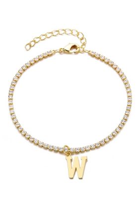 Adornia 14k Gold Plated Tennis Bracelet with Initial Charm