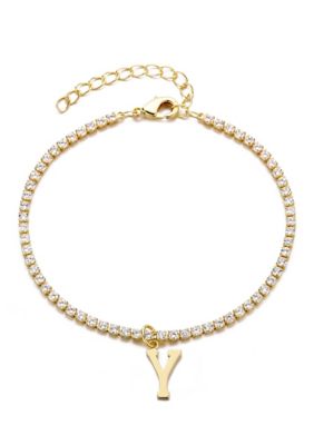 Adornia 14k Gold Plated Tennis Bracelet with Initial Charm