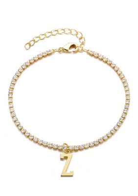 Adornia 14k Gold Plated Tennis Bracelet with Initial Charm