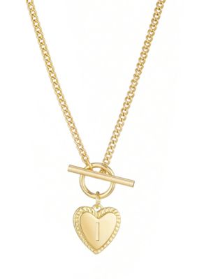 Adornia 14k Gold Plated Heart Initial Toggle Necklace
