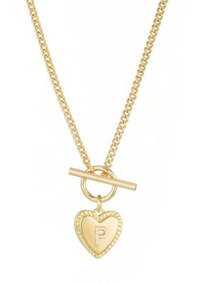 Adornia 14k Gold Plated Heart Initial Toggle Necklace