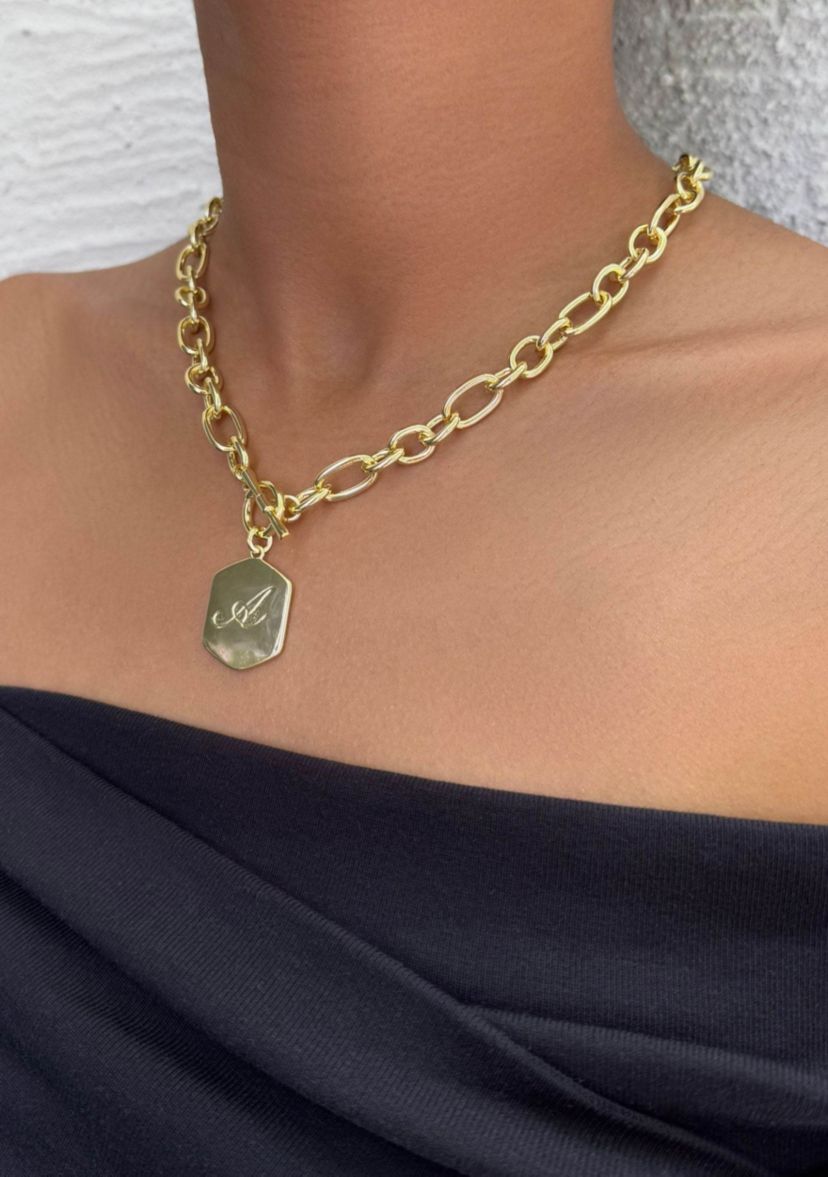 Adornia 14k Gold Plated Monogram Initial Chunky Toggle Necklace | Belk