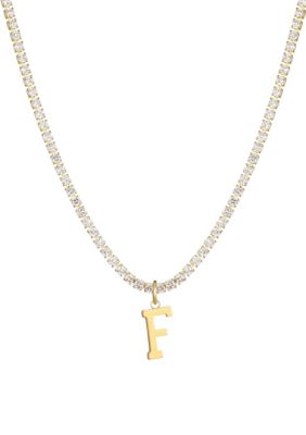 Adornia 14k Gold Plated Tennis Necklace with Initial Charm