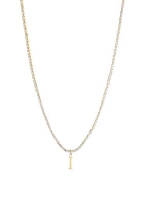 Adornia 14k Gold Plated Tennis Necklace with Initial Charm