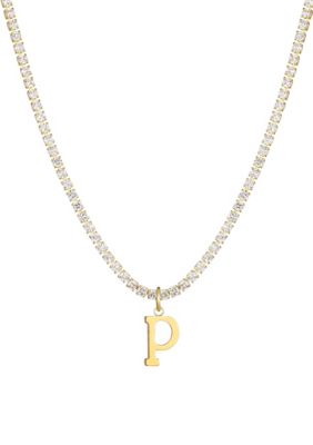 Adornia 14k Gold Plated Tennis Necklace with Initial Charm