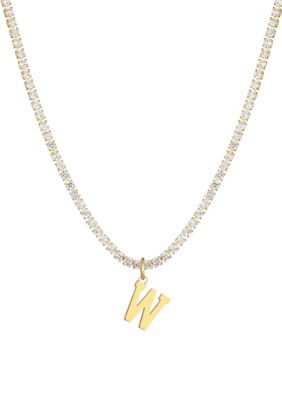 Adornia 14k Gold Plated Tennis Necklace with Initial Charm