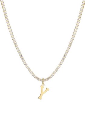 Adornia 14k Gold Plated Tennis Necklace with Initial Charm