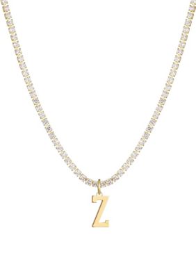 Adornia 14k Gold Plated Tennis Necklace with Initial Charm