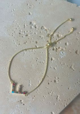 Adornia 14k Gold Plated Multi Color Stone Initial Bolo Bracelet