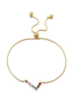 Adornia 14k Gold Plated Multi Color Stone Initial Bolo Bracelet
