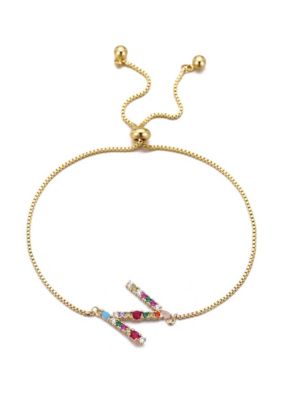 Adornia 14k Gold Plated Multi Color Stone Initial Bolo Bracelet