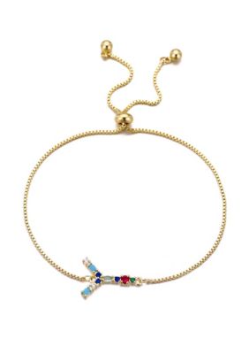 Adornia 14k Gold Plated Multi Color Stone Initial Bolo Bracelet