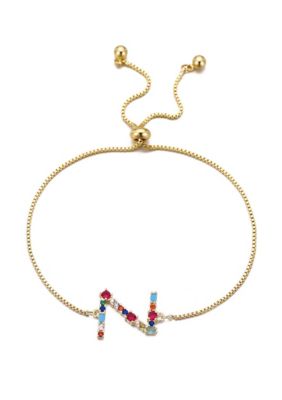 Adornia 14k Gold Plated Multi Color Stone Initial Bolo Bracelet