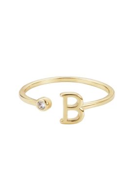 Adornia 14k Gold Plated Adjustable CZ Initial Ring