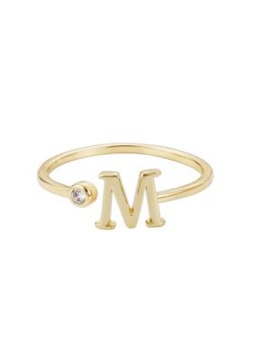 Adornia 14k Gold Plated Adjustable CZ Initial Ring