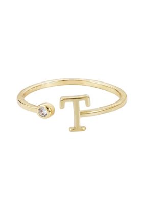 Adornia 14k Gold Plated Adjustable CZ Initial Ring