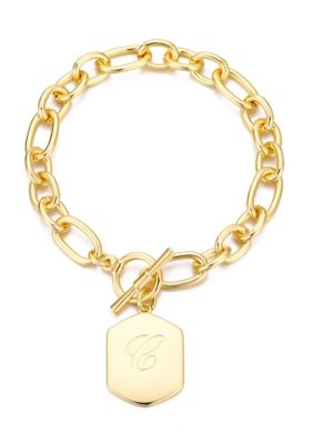 Adornia 14k Gold Plated Monogram Initial Chunky Toggle Bracelet