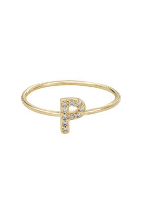 Adornia 14k Gold Plated CZ Pave Initial Ring, 8
