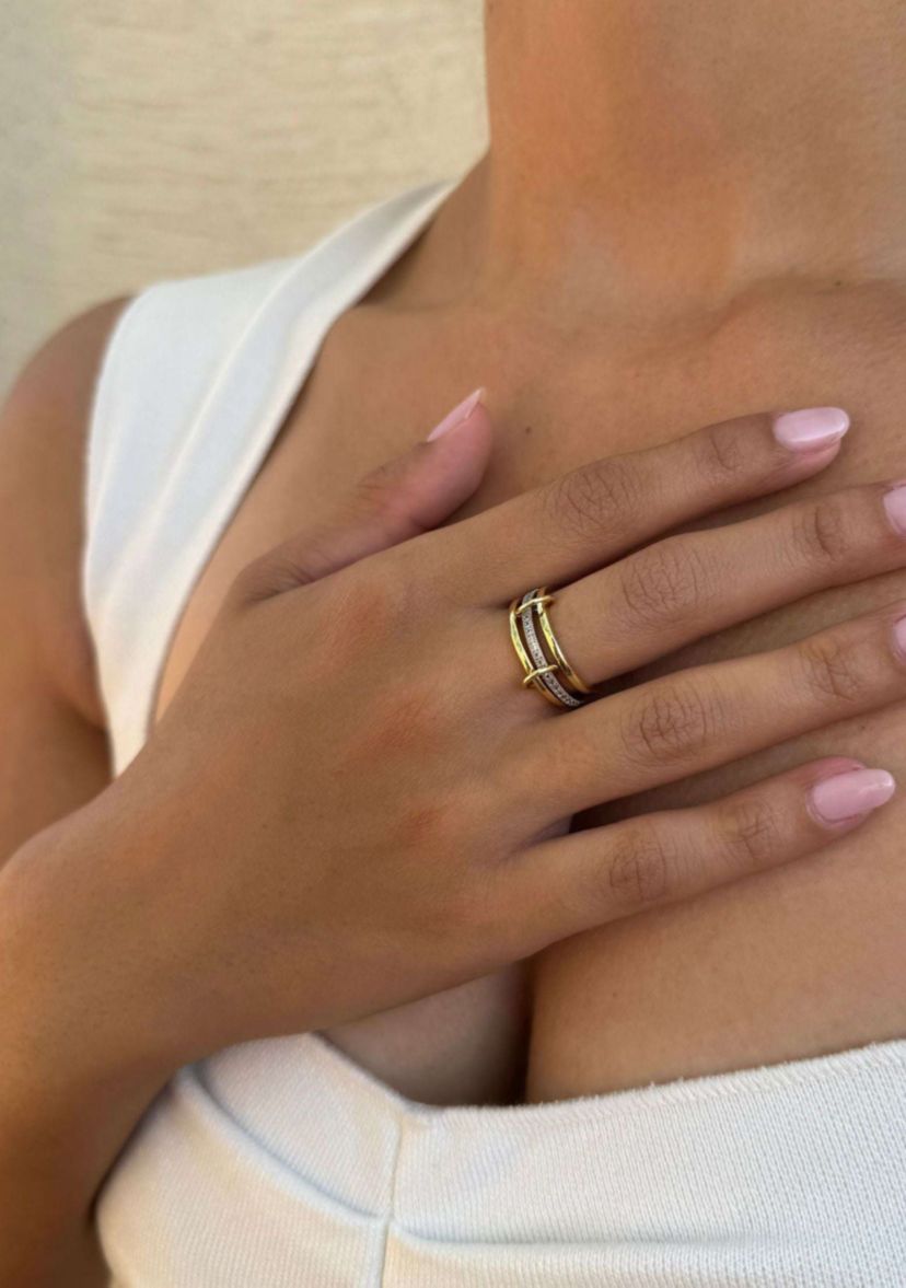 14k Gold and Silver Plated Connected 3-Piece Ring Stack