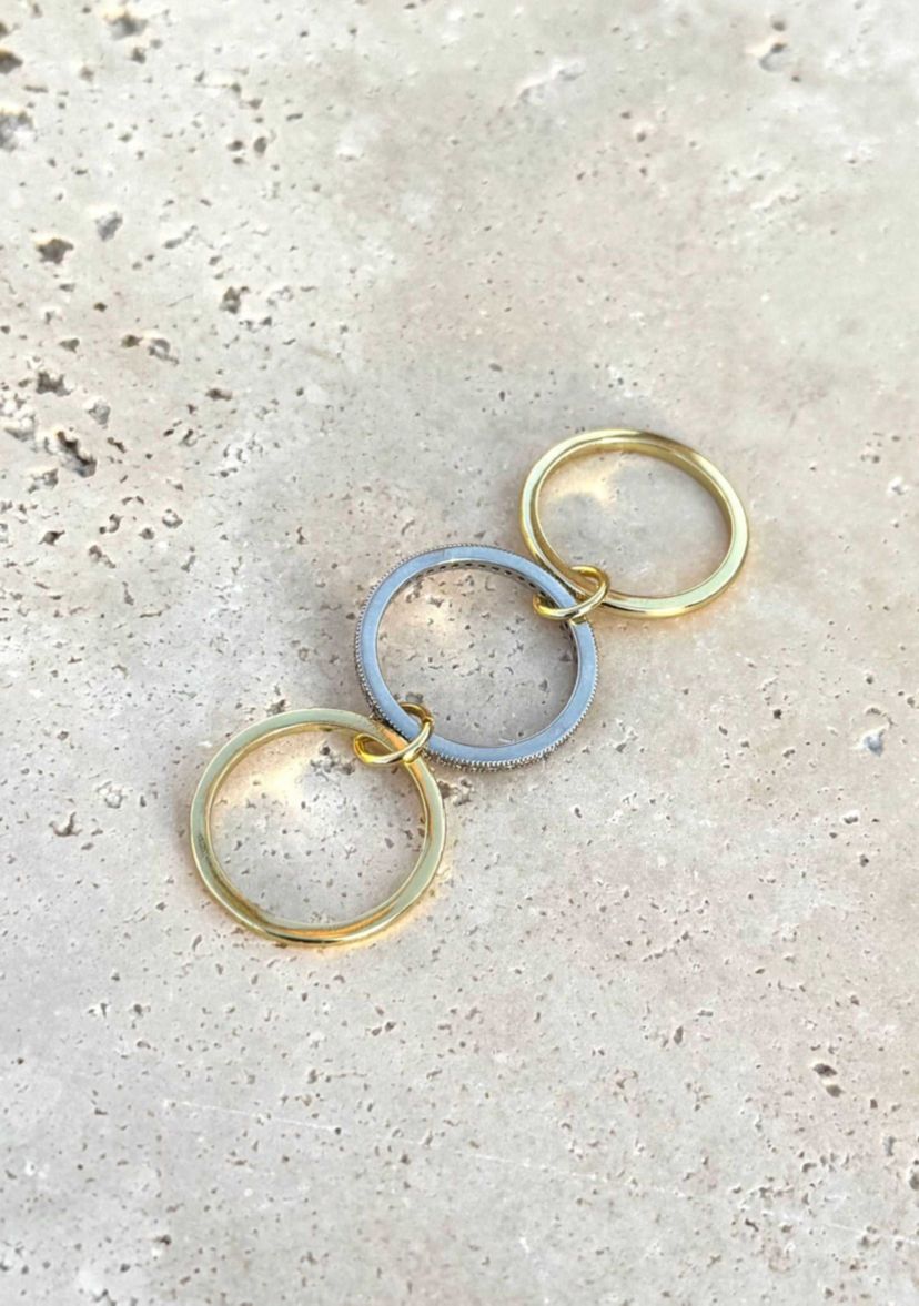 14k Gold and Silver Plated Connected 3-Piece Ring Stack