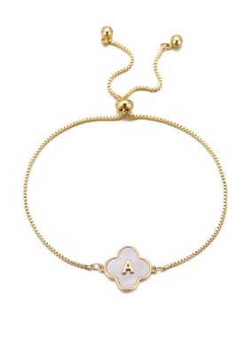 Adornia 14k Gold Plated Mother of Pearl Initial Clover Bolo Bracelet