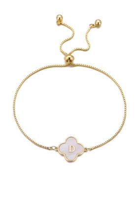 Adornia 14k Gold Plated Mother of Pearl Initial Clover Bolo Bracelet