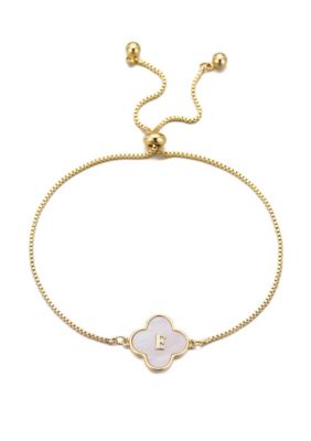Adornia 14k Gold Plated Mother of Pearl Initial Clover Bolo Bracelet