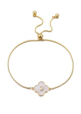 Adornia 14k Gold Plated Mother of Pearl Initial Clover Bolo Bracelet