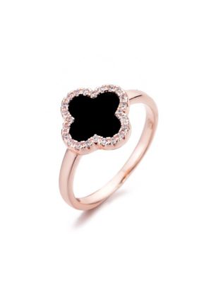Adornia 14k Rose Gold Plated Black Halo CZ Clover Ring